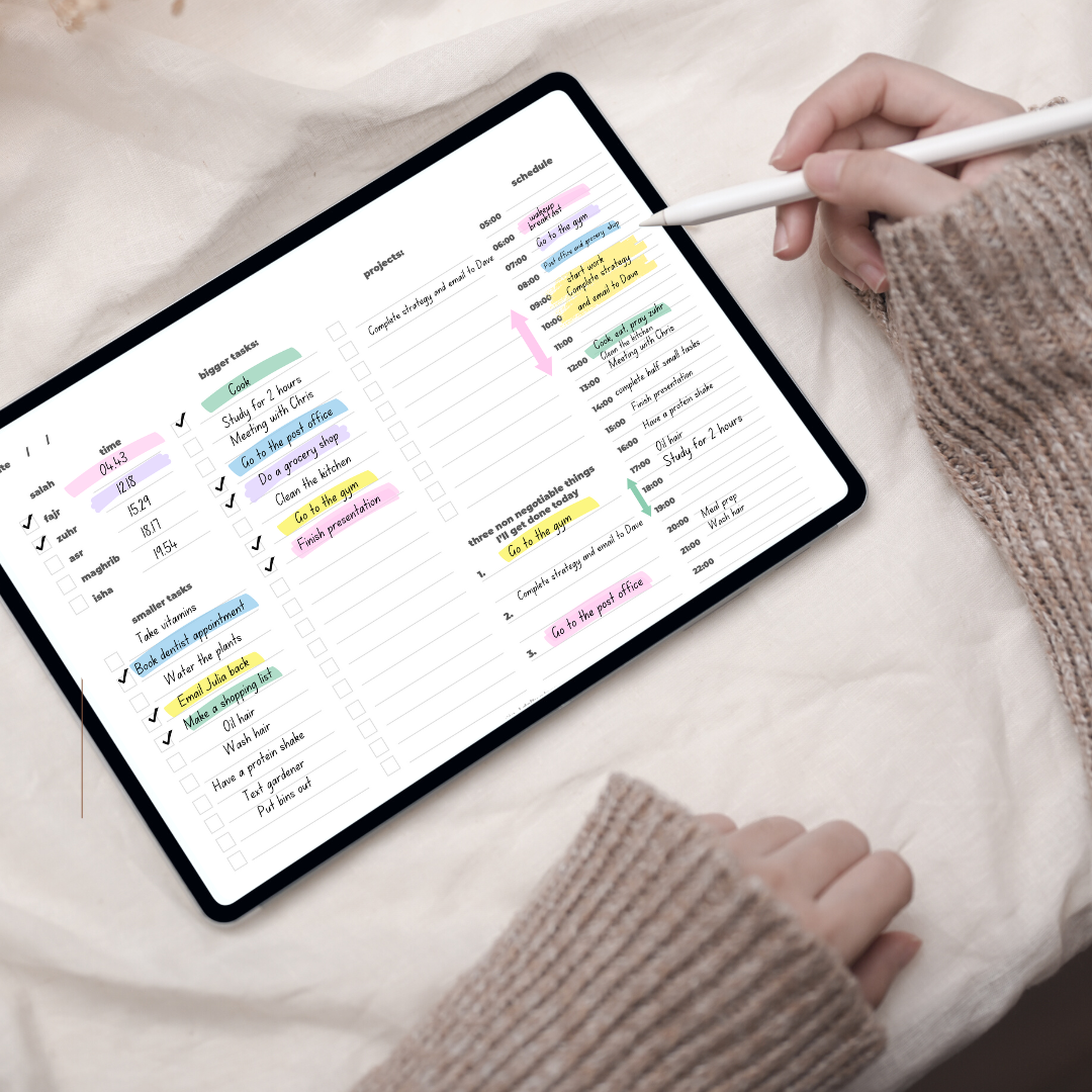 girl using digital muslim planner on ipad